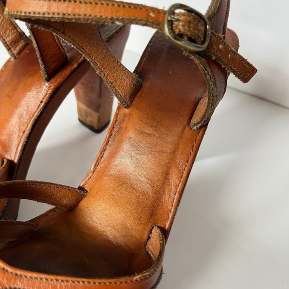 Vintage 70s Bear Traps Wooden & Leather Platform Heel Sandals Women's size 7.5 - Picture 12 of 15
